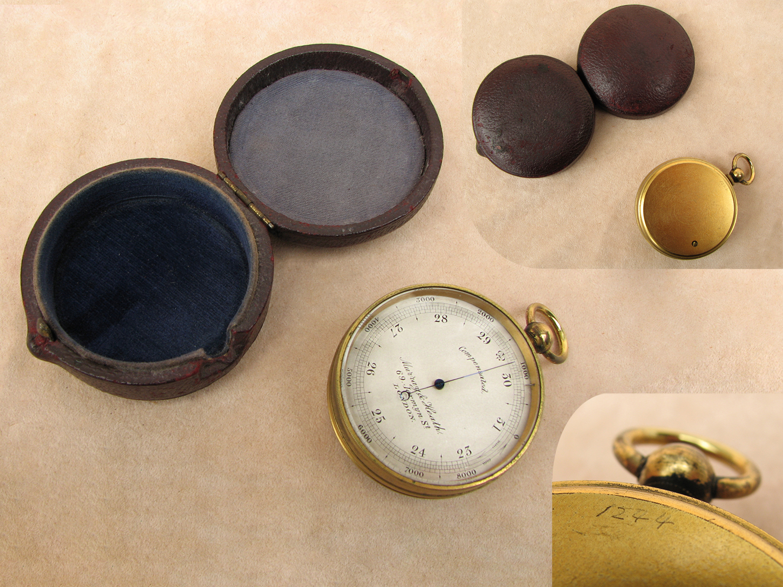 Antique pocket barometer altimeter by Murray & Heath, circa 1870's